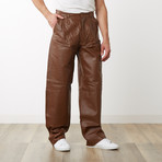 Pleated Leather Pants // Caramel (36WX32L)