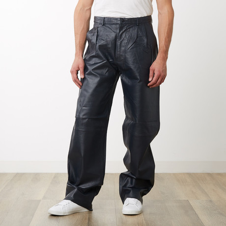 Pleated Leather Pants // Navy (30WX32L)