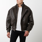Classic Double-Collared Leather Bomber Jacket // Brown (L)