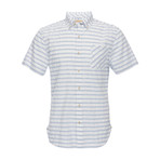 Truman Short Sleeve Button Down Shirt // White + Blue Stripe (M)