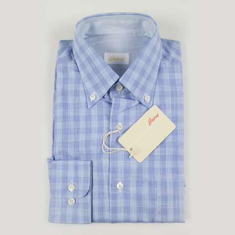 Roy Plaid Cotton Slim Fit Dress Shirt // Blue (S)