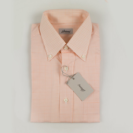 Max Mini Checked Cotton Slim Fit Dress Shirt // Orange (S)