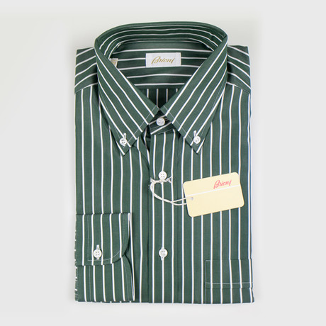 Rylee Striped Cotton Slim Fit Dress Shirt // Green (US: 15R)
