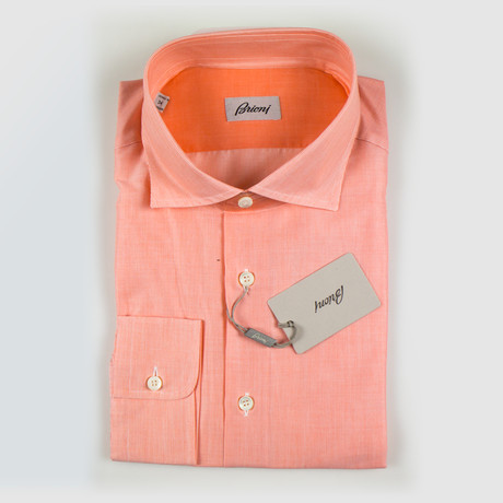 Duncan Striped Cotton Slim Fit Casual Shirt // Orange (S)