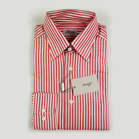 Travis Striped Silk Blend Casual Shirt // Red (S)
