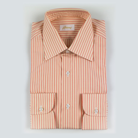 Rishi Striped Cotton Slim Fit Dress Shirt // Orange (US: 15R)