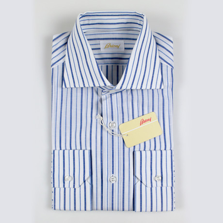Adan Striped Linen Blend Slim Fit Dress Shirt // Blue (US: 15R)