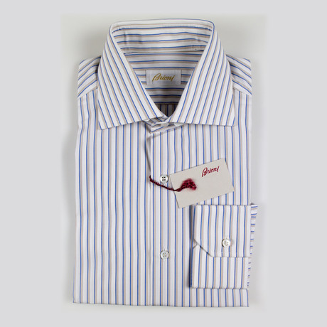 Ibrahim Striped Cotton Slim Fit Dress Shirt // White (US: 15R)