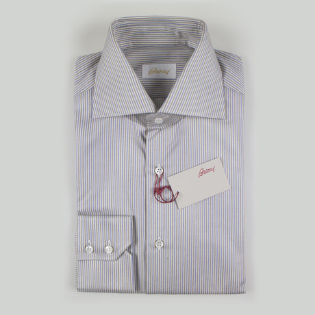 Brendan Striped Cotton Slim Fit Dress Shirt // Multi-Color (US: 15R)