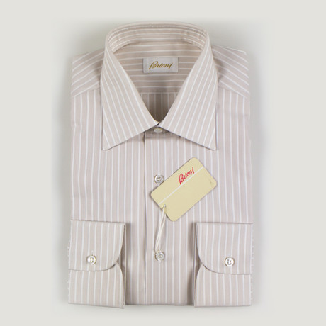 Gustavo Striped Cotton Slim Fit Dress Shirt // Beige (US: 15R)