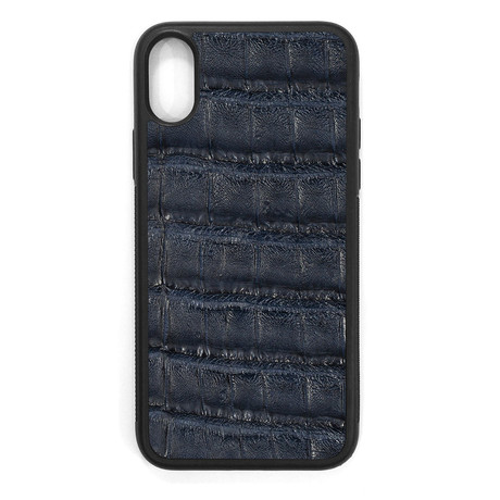 Navy Crocodile Leather Case // iPhone XS