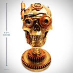 Steampunk Skull On Gear Stand // Cast Bronze Statue & Compass