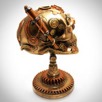Steampunk Skull On Gear Stand // Cast Bronze Statue & Compass