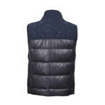 Benassi Blue Leather Two Tone Puffer Vest // Blue + Gray (XS)