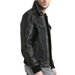 Distressed Leather Bomber // Black (XS)