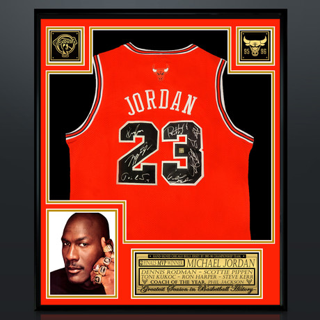 Chicago Bulls // Michael Jordan + Team Signed Chicago Bulls Red Jersey // Museum Frame (Signed Jersey Only)
