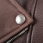 Zedd Fur Lined Leather Moto Vest // Brown (L)