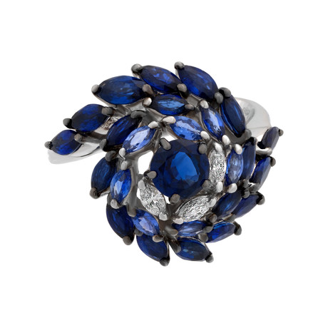 Stefan Hafner Spiral 18k White Gold Diamond + Sapphire Ring // Ring Size: 7