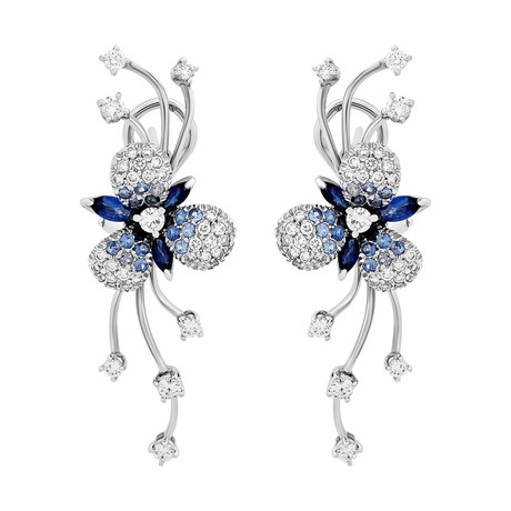 Stefan Hafner Flower 18k White Gold Diamond + Sapphire Earrings