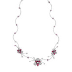 Stefan Hafner Flower 18k White Gold Diamond Ruby + Sapphire Necklace // Necklace Length: 16"