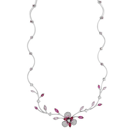 Stefan Hafner Flower 18k White Gold Diamond + Sapphire Necklace