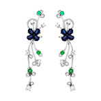 Stefan Hafner Flower 18k White Gold Diamond Sapphire + Emerald Earrings // 19621EA203-1478