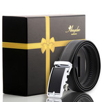 Leather Belt //  Black Belt + Black and Silver Buckle // Model AEBL151