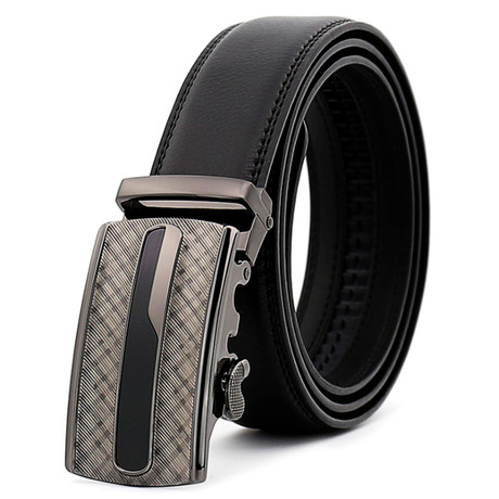 Leather Belt //  Black Belt + Checkered Buckle // Model AEBL142