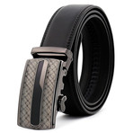 Leather Belt //  Black Belt + Checkered Buckle // Model AEBL142