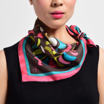 Flower Motif Silk Twill Petit Scarf // Pink