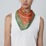 Flower Garden in Chosun Dynasty Silk Twill Petit Scarf // Orange