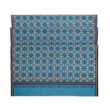 Buddhist Floral Wool + Silk Blend Scarf // Blue