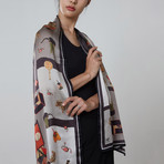 Scholar's Library Silk Scarf // Gray