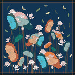 Lotus Tree Silk Twill Scarf // Navy