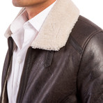 Peter Shearling Leather Jacket Beige Collar // Brown (Euro: 56)