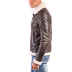 Peter Shearling Leather Jacket Beige Collar // Brown (US: 44)
