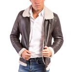 Peter Shearling Leather Jacket Beige Collar // Brown (US: 44)