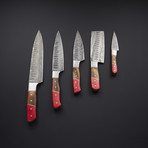 Pro Chef's Knives // Red + Natural Wood // Set of 5