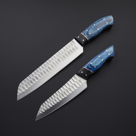 Pro Chef's Knives // Textured Wood + Buffalo Horn // Set of 2