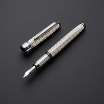 Chessboard 925 Solid Silver Fountain Pen // Black Gold + Silver Plated Fittings (Fine Point Nib)
