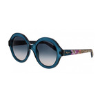 Ferragamo // Women's Round Sunglasses // Petrol Green + Floral Temples + Grey Gradient