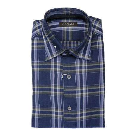 Patterned Plaid Slim Fit Shirt // Navy + Gray (XS)