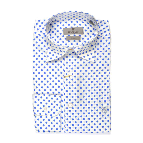Stretch Fit Polka Dot Shirt // White + Blue (XS)