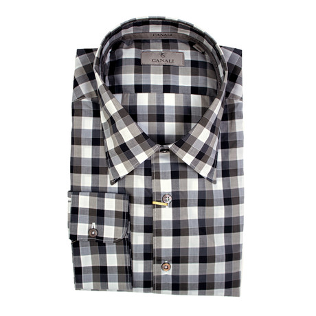 Plaid Slim Fit Shirt // Brown + Gray (XS)