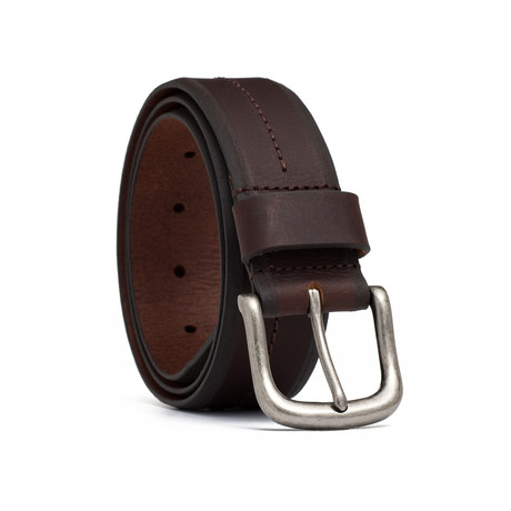 Leather Center Stitch Belt // Brown (34" Waist)