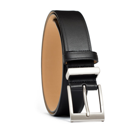 Leather Belt with Metal + Leather Keepers // Black (42" Waist)
