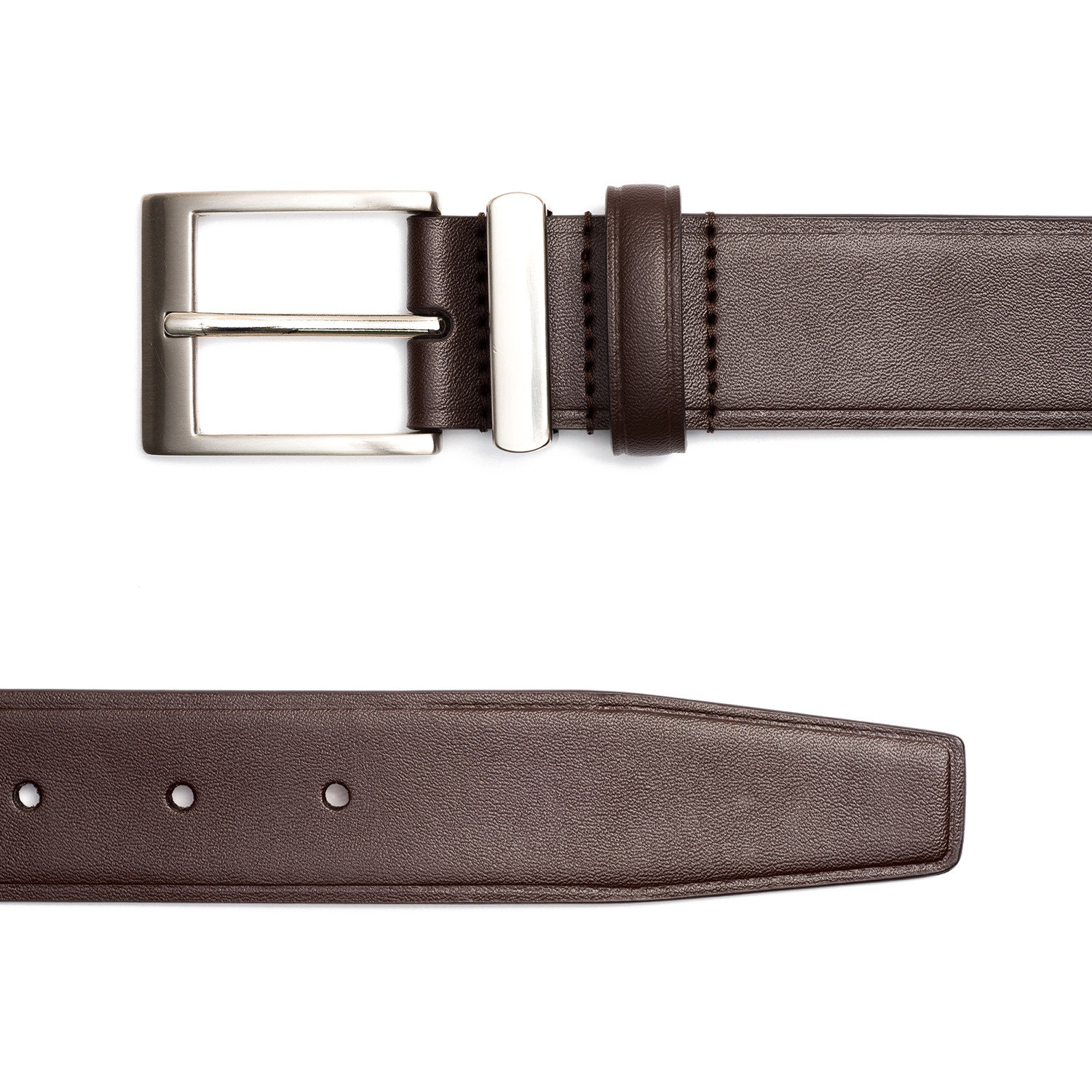 Leather Belt with Metal + Leather Keepers // Brown (32