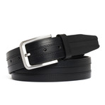Genuine Leather + Embossed Lizard Inlay Belt // Black (32" Waist)