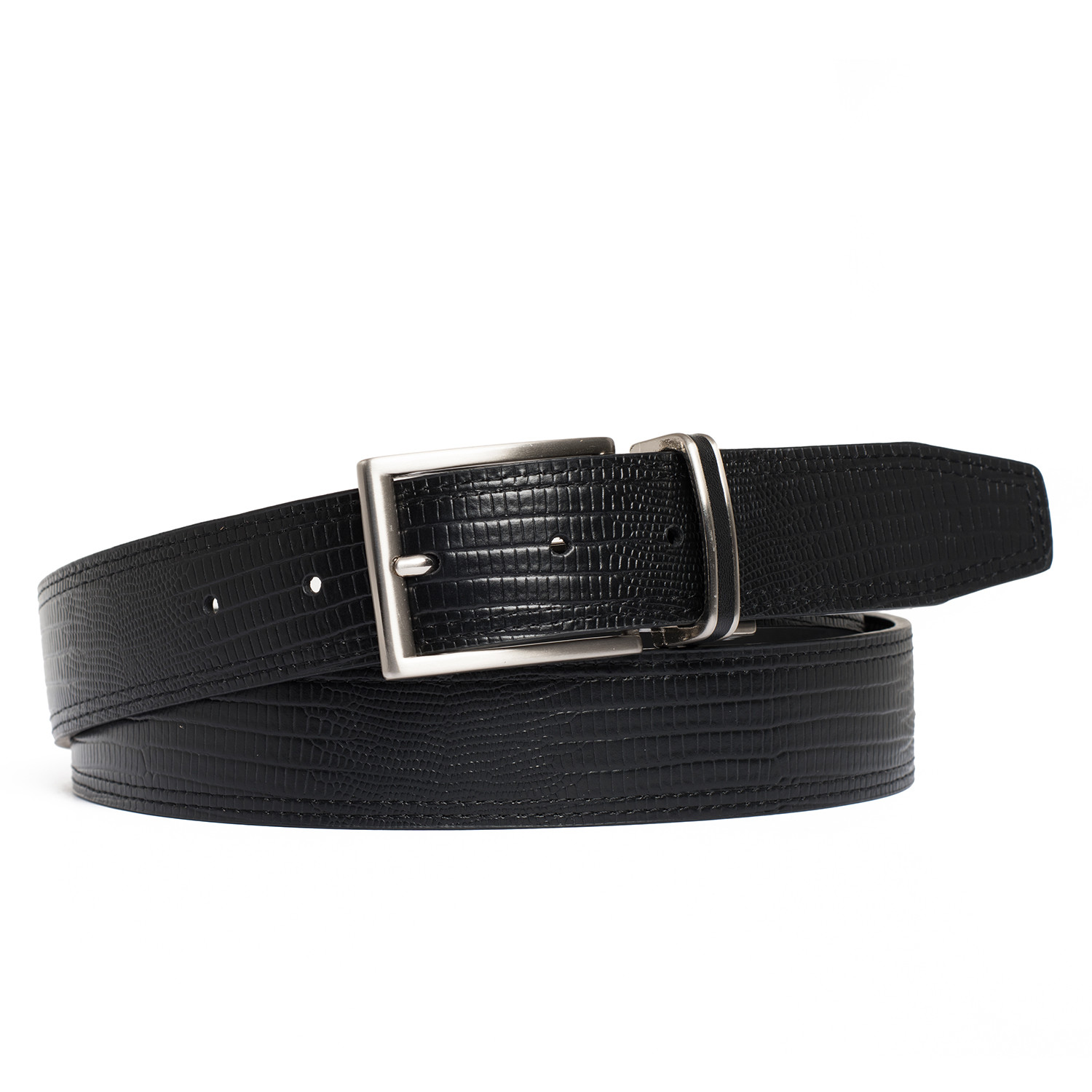 Reversible Leather Double Stitch Lizard Embossed Belt // Black (32 ...