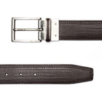 Reversible Leather Double Stitch Lizard Embossed Belt // Brown (32" Waist)